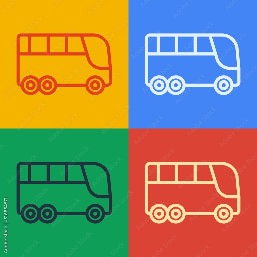 Pop art line Bus icon isolated on color background. Transportation concept. Bus tour transport. Tour