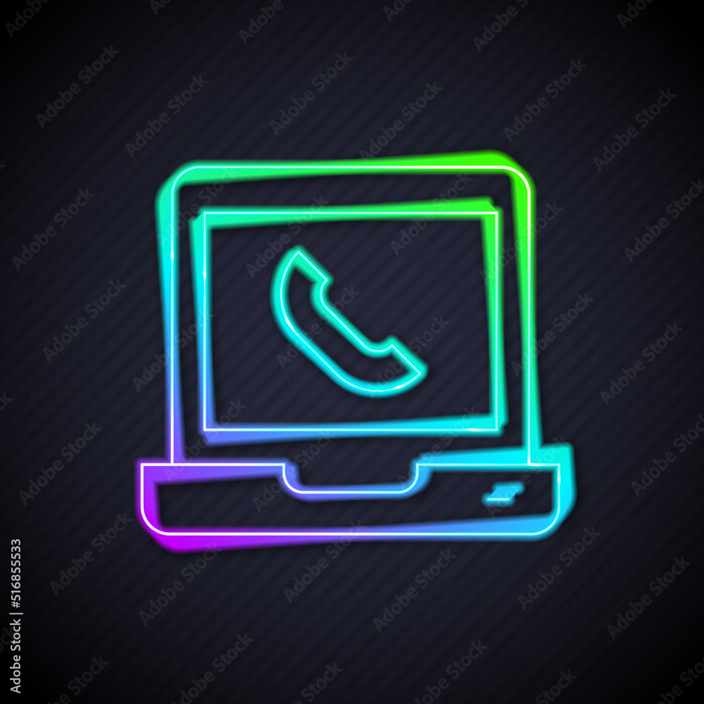 Glowing neon line Telephone 24 hours support icon isolated on black background. All-day customer sup