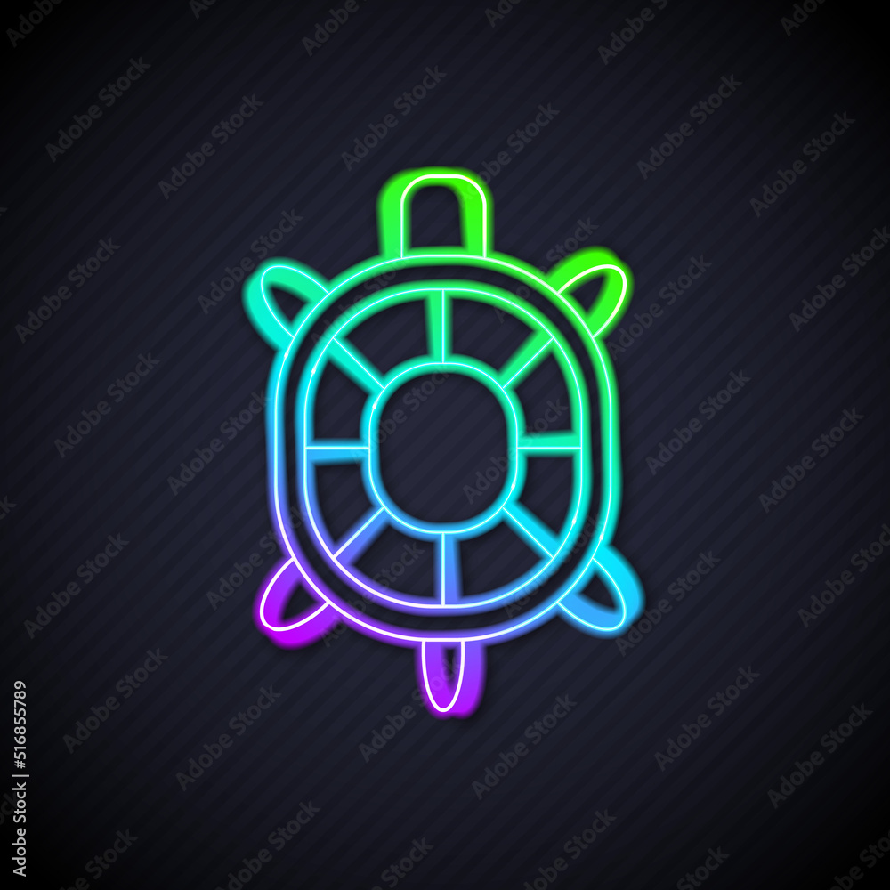 Glowing neon line Turtle icon isolated on black background. Vector