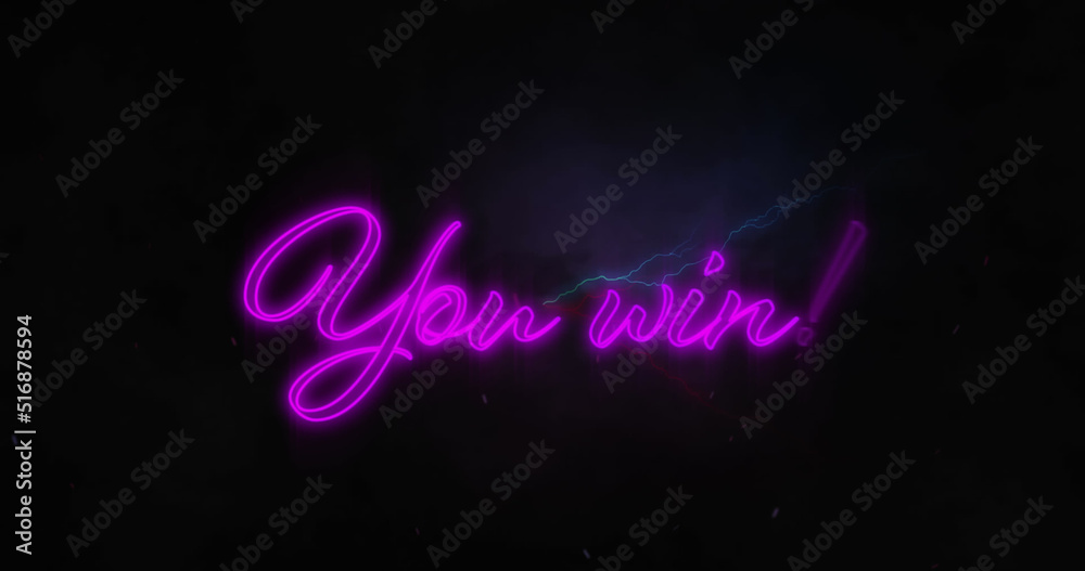 Image of you win text over lightnings on black background