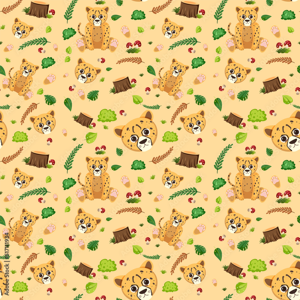 Cheetah cute animal seamless pattern