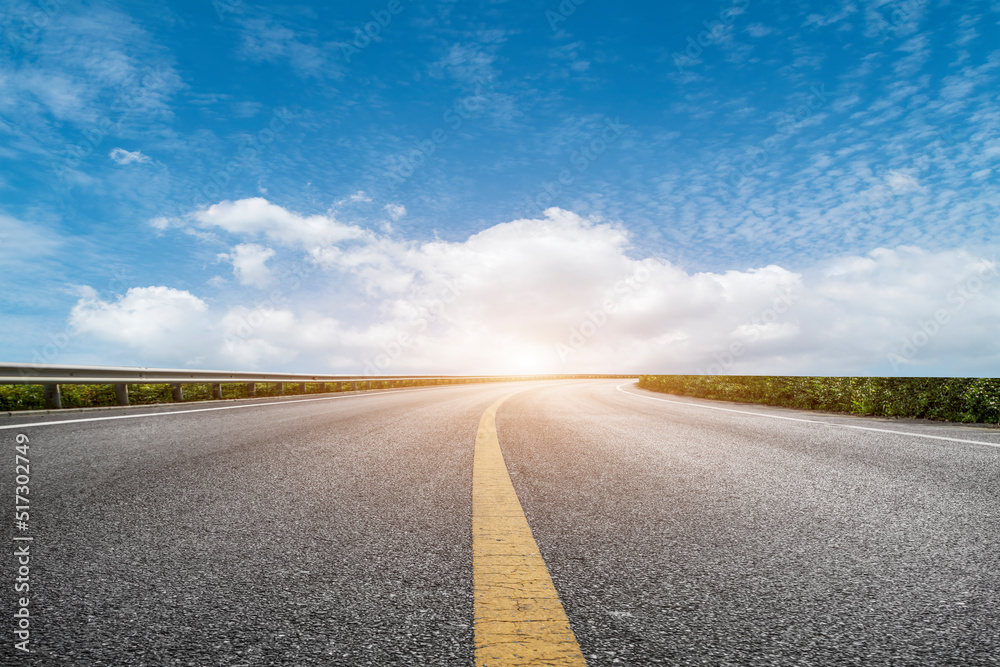 Empty highway asphalt road and beautiful sky sunset landscape