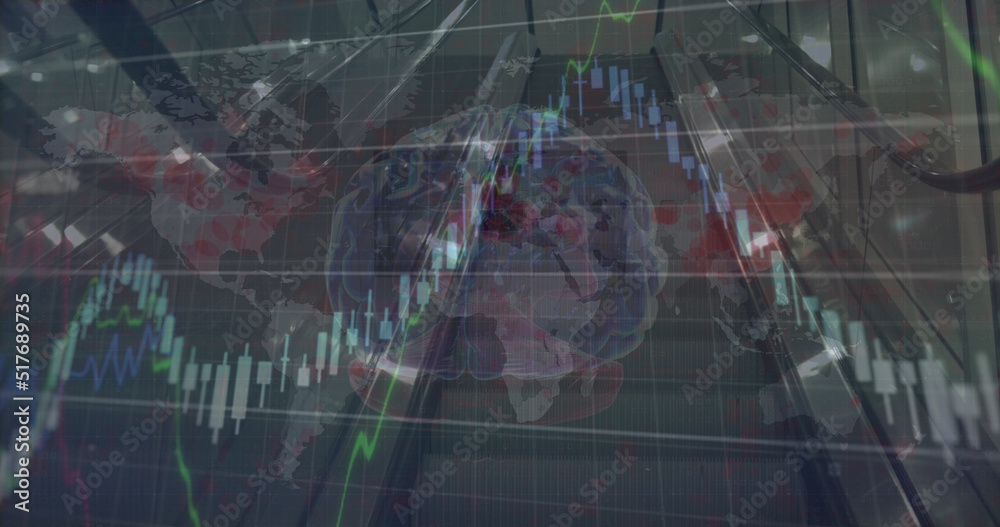 数字大脑和自动扶梯上的金融数据处理图像