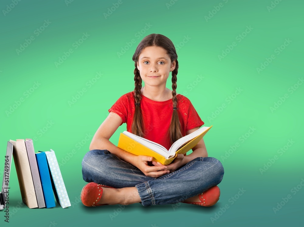 Portrait of young girl, student, studying, education, homework, youth, lifestyle concept