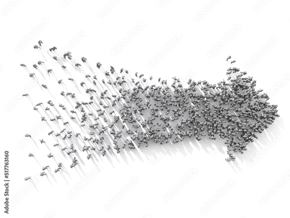 People crowd in form of arrow on a white background. 3d illustration