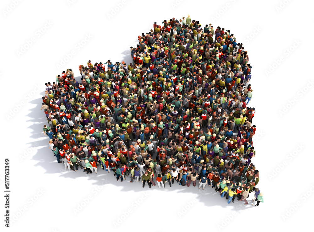 People crowd in form of heart. 3d illustration