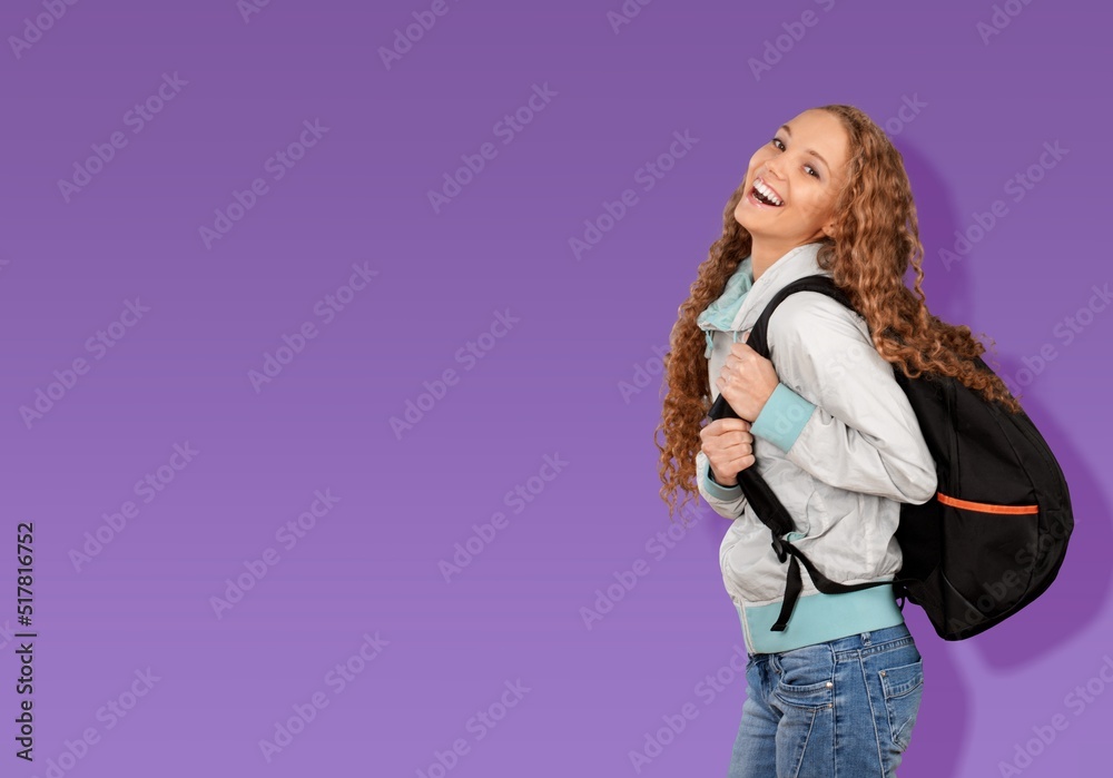 Young girl woman student. Education in high school university college concept