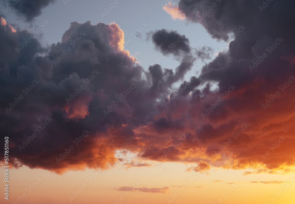 Breathtaking sunset sky with colorful clouds. Abstract nature background