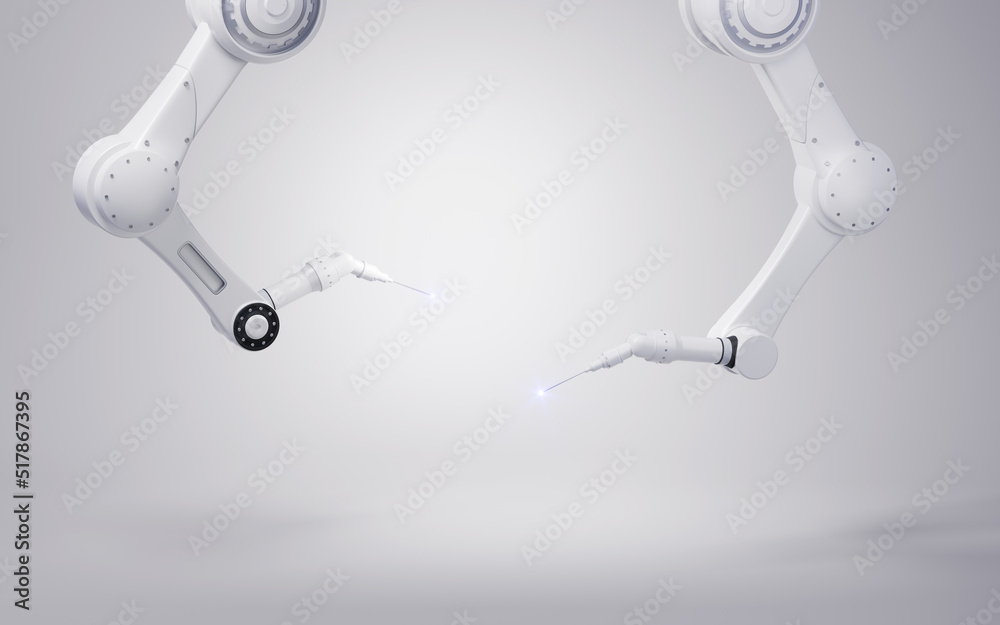 Mechanical arm with white background, 3d rendering.