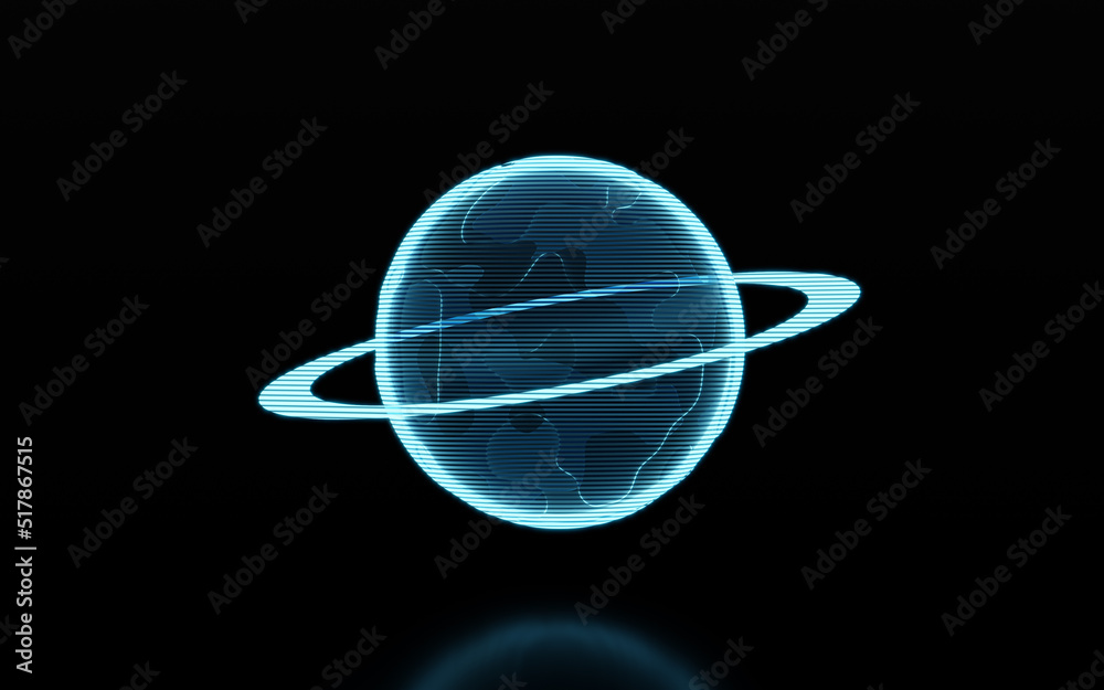 Planet with hologram figure, 3d rendering.