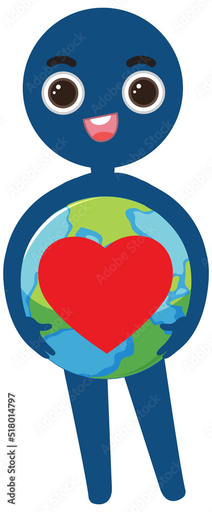 Human symbol with heart on earth planet