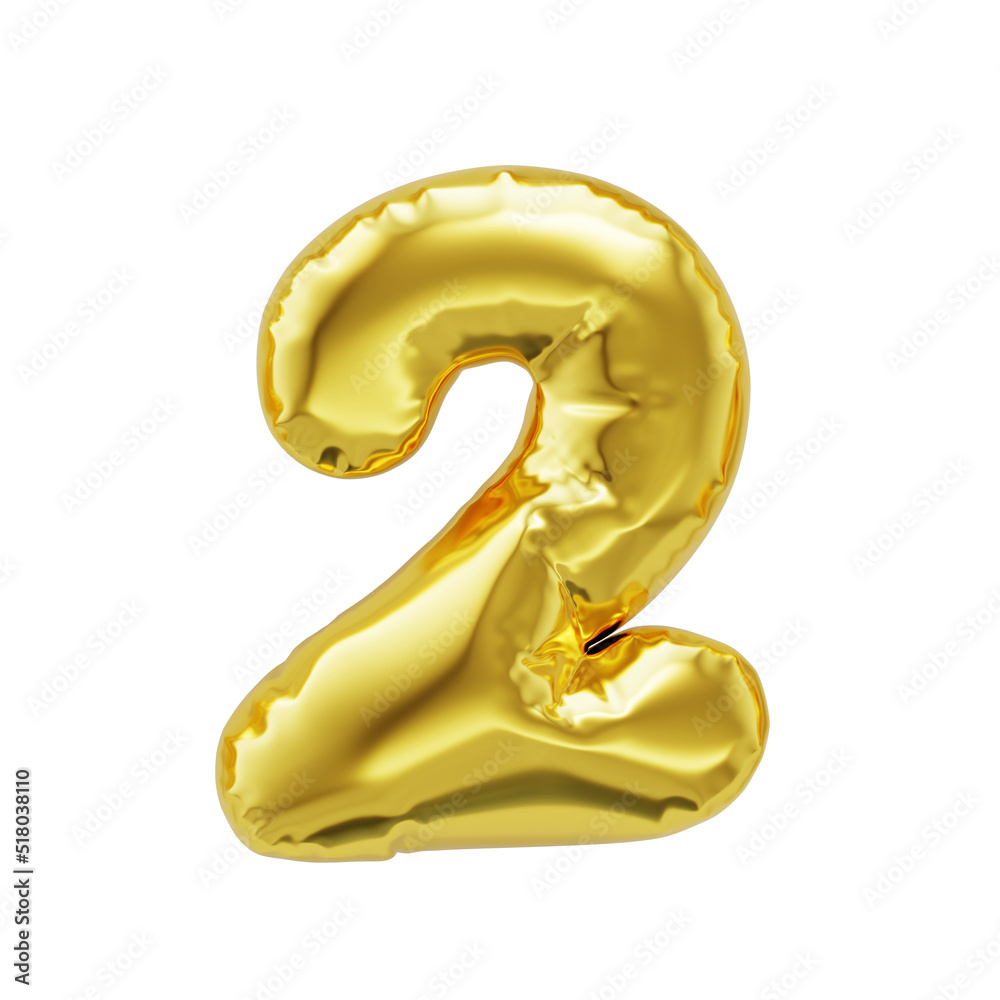 Number 2 shiny golden inflatable balloons