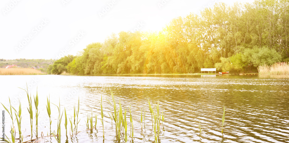 阳光明媚的河流美景