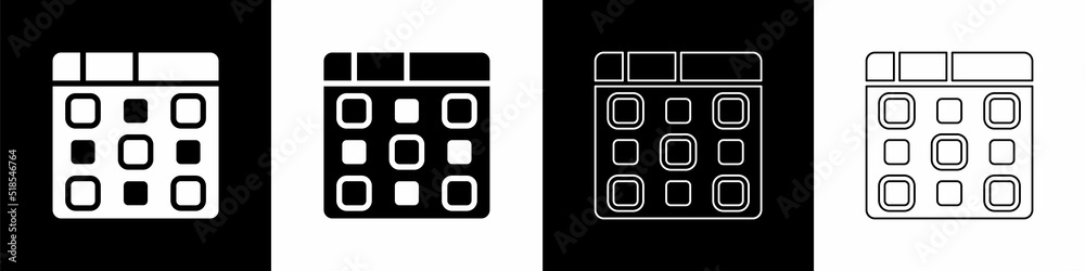 Set Drum machine music producer equipment icon isolated on black and white background. Vector