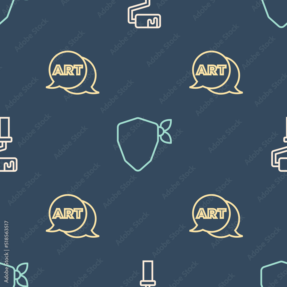 Set line Paint roller brush, Speech bubble with text art and Vandal on seamless pattern. Vector