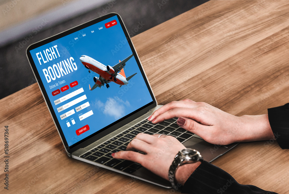 Online flight booking website provide modish reservation system . Travel technology concept .