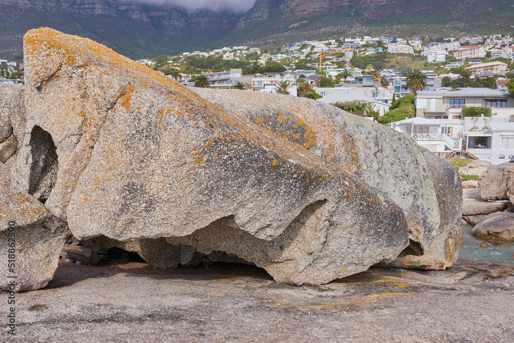 Boulders on the rocky coast of Western Cape, South Africa, Landscape view of a beautiful mountain, h