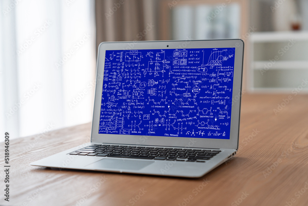 计算机屏幕上显示科学和教育概念的数学方程和时髦公式