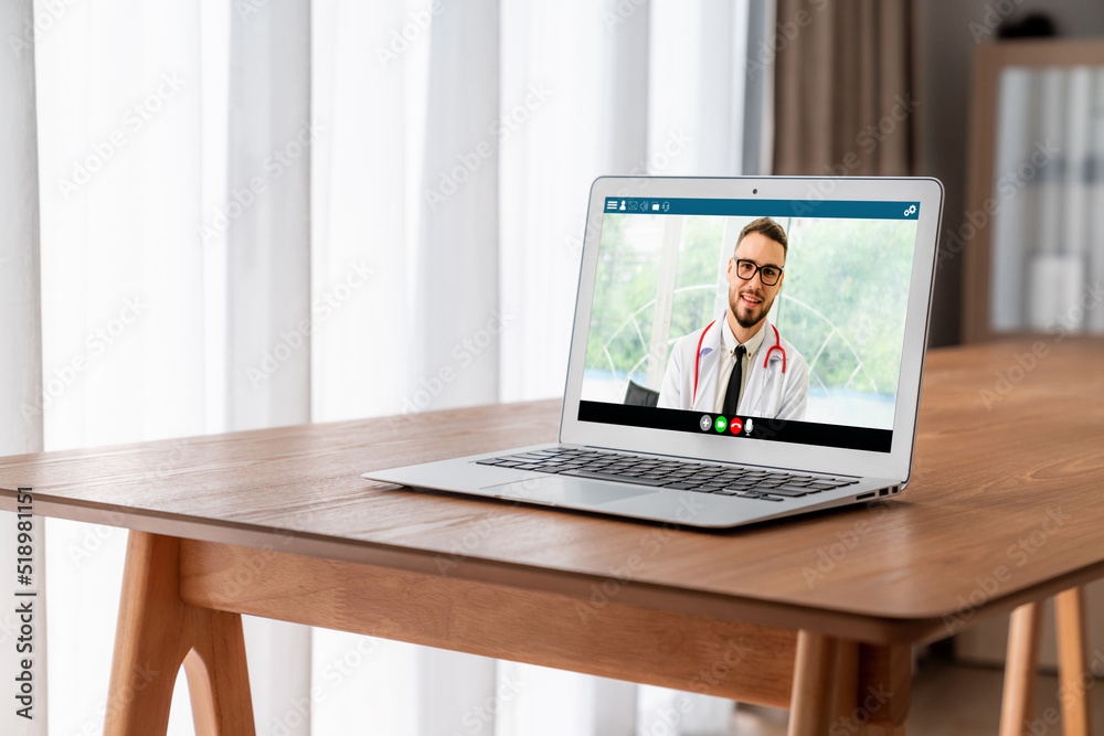 Doctor video call online by modish telemedicine software application for virtual meeting with patien