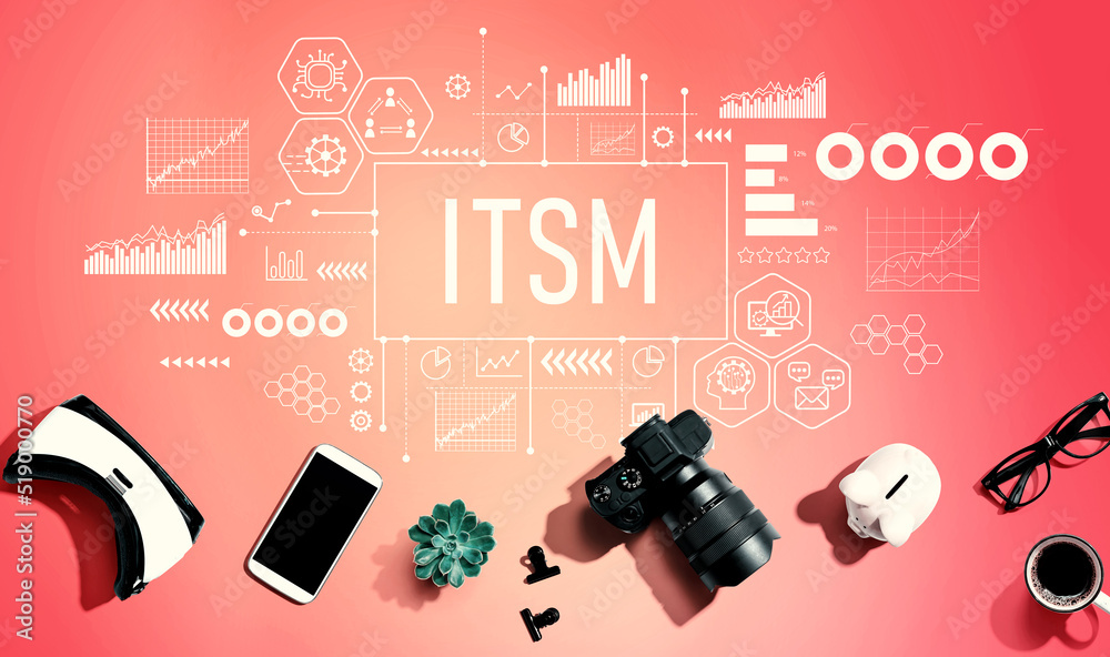 ITSM - Information Technology Service Management theme with electronic gadgets and office supplies -