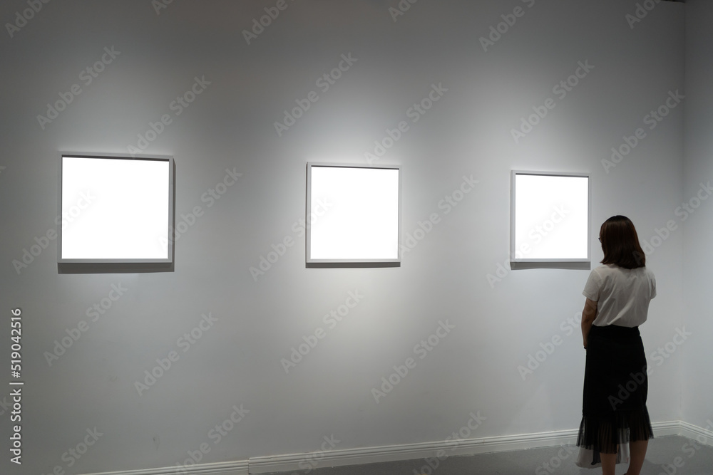 interior of gallery with blank frame