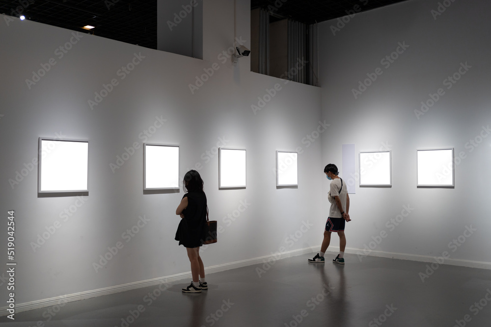 interior of gallery with blank frame