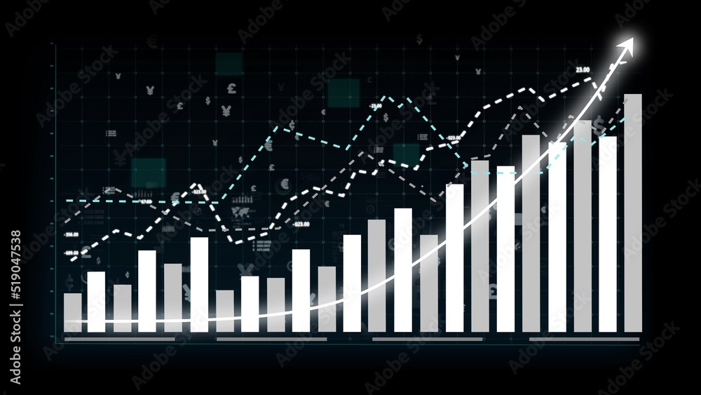 Business growth concept in allusive graph chart showing marketing sales profit increasing to future 