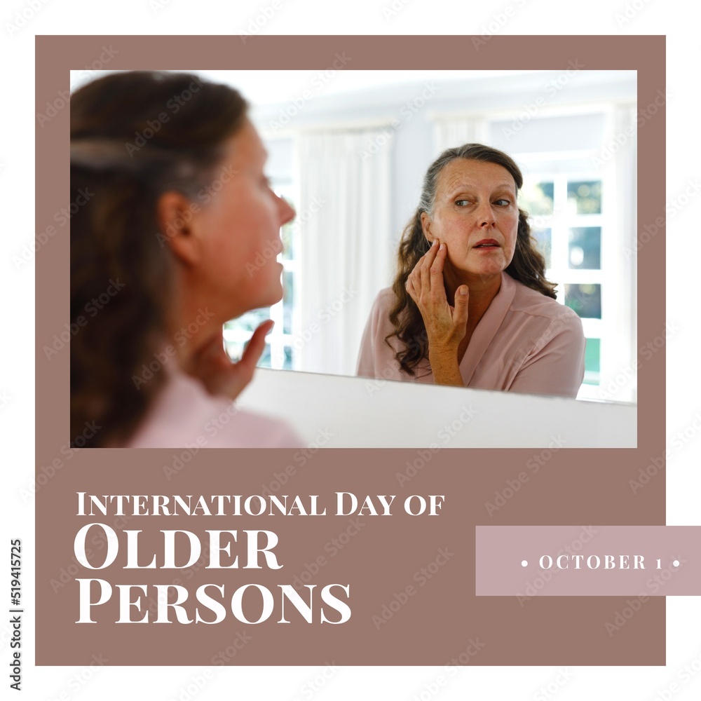 Image of international day of older person over senior caucasian woman