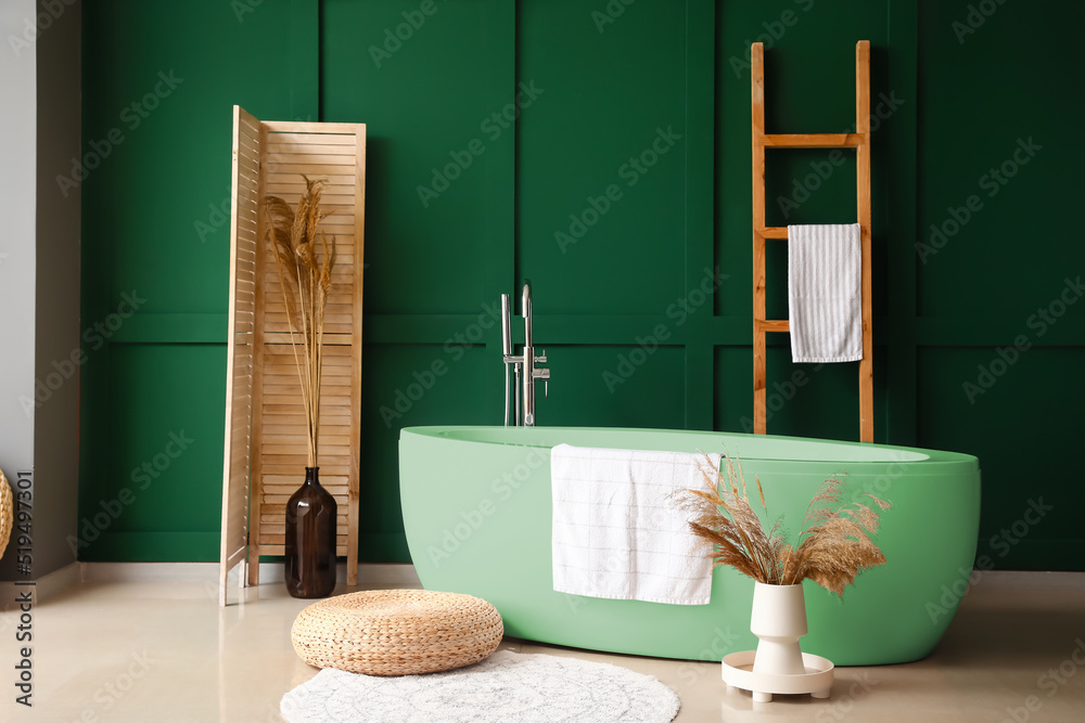 Interior of stylish bathroom with eco decor