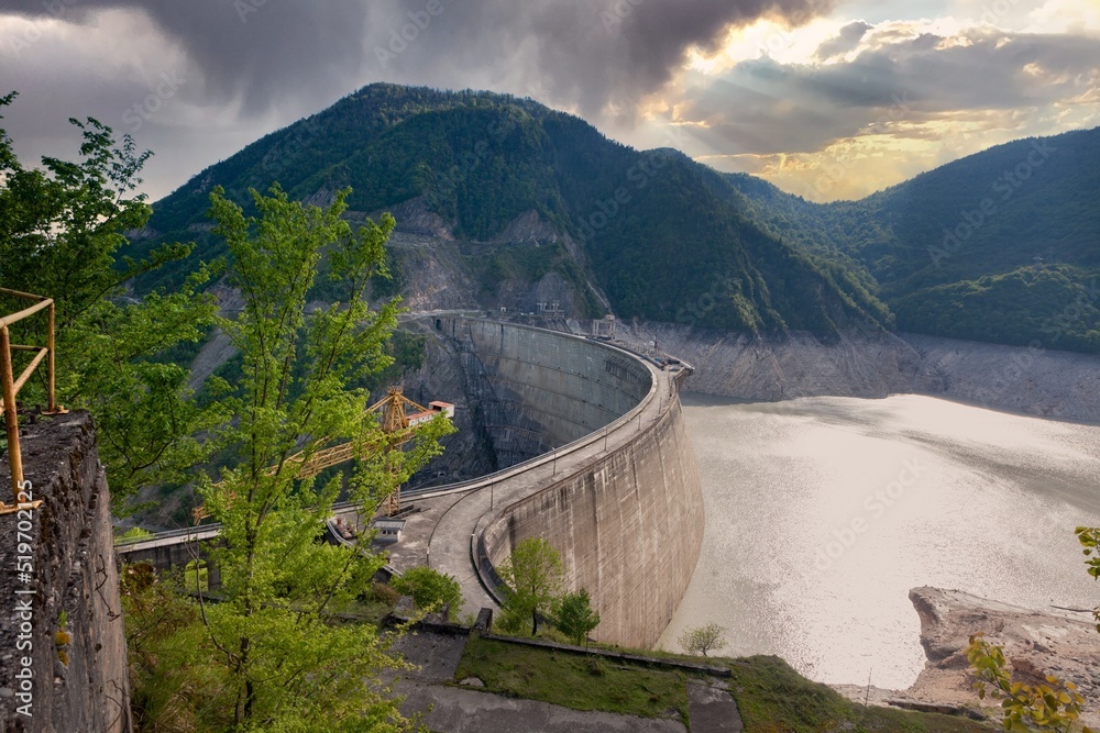 Aerial view of Hydroelectric Dam on the Parana River.