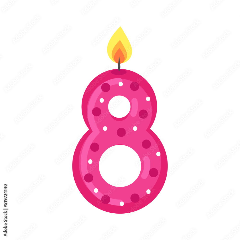 Burning candle in shape of figure 8 on white background