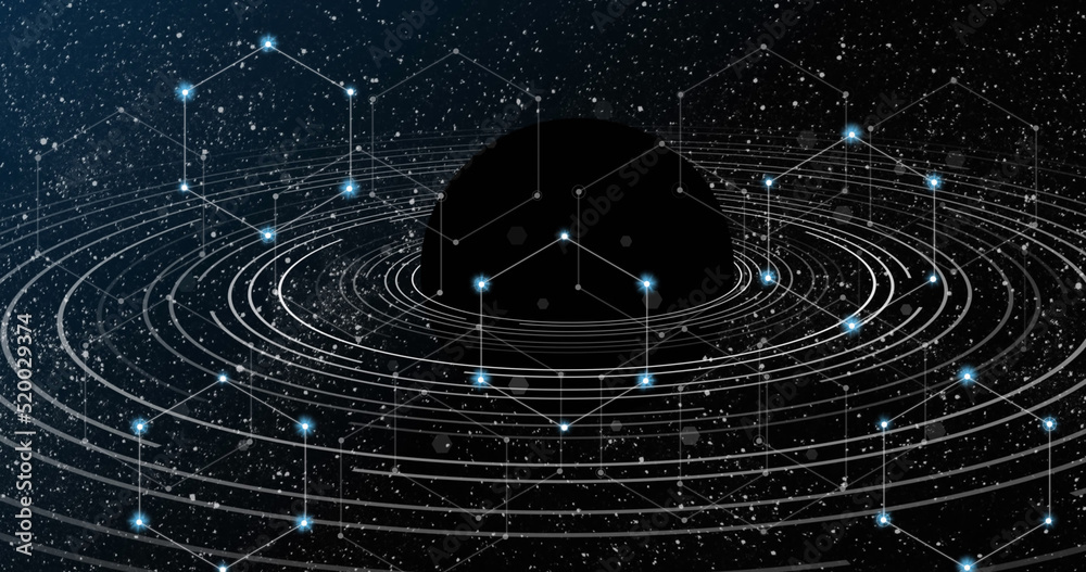 Image of network of connections with hexagons and data