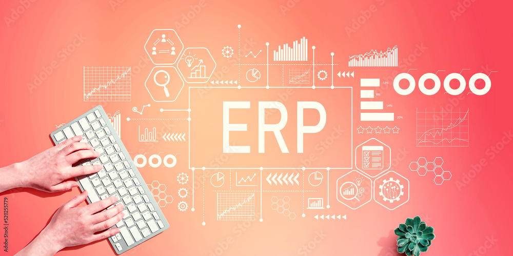 ERP - Enterprise resource planning theme with person using a computer keyboard