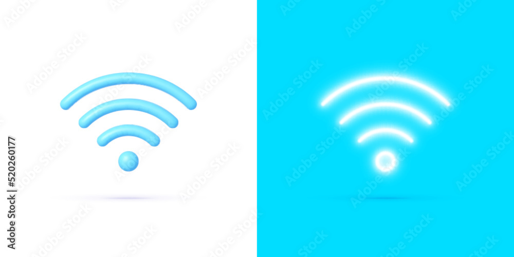 Wifi 3d霓虹灯，适用于任何用途的出色设计。3d手机图标矢量渲染插图。矢量图形