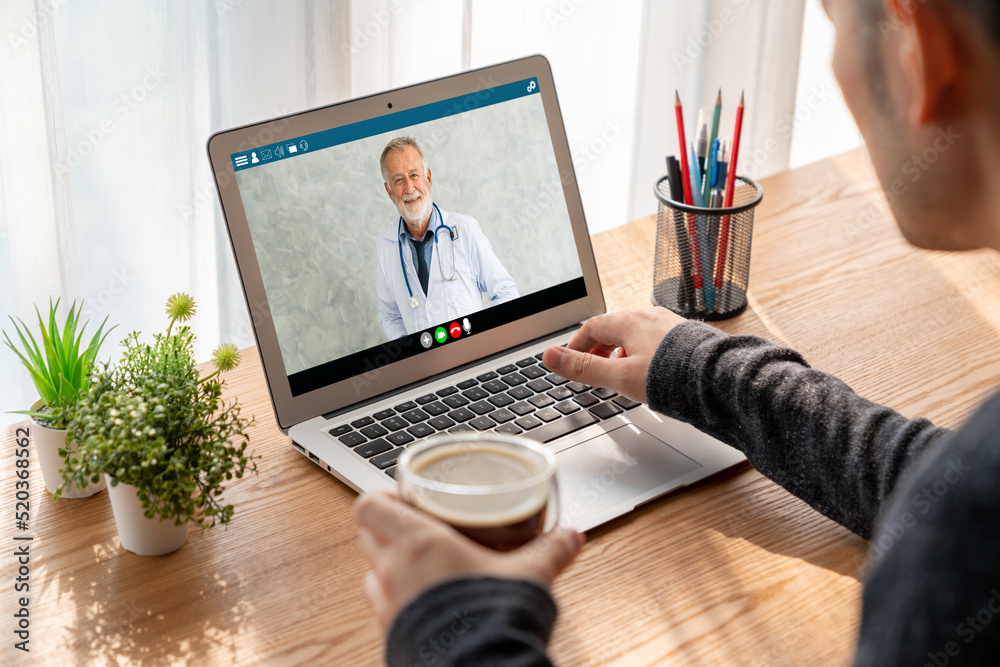 Doctor video call online by modish telemedicine software application for virtual meeting with patien