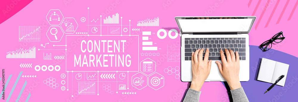 Content marketing theme with person using a laptop computer