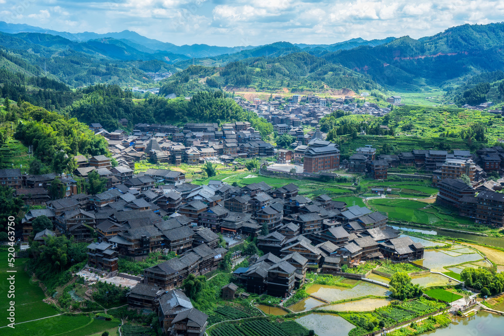 三江城阳八寨古民居航拍全景图