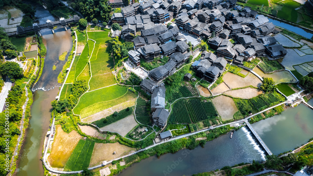 柳州三江城阳八寨田园风光全景航拍