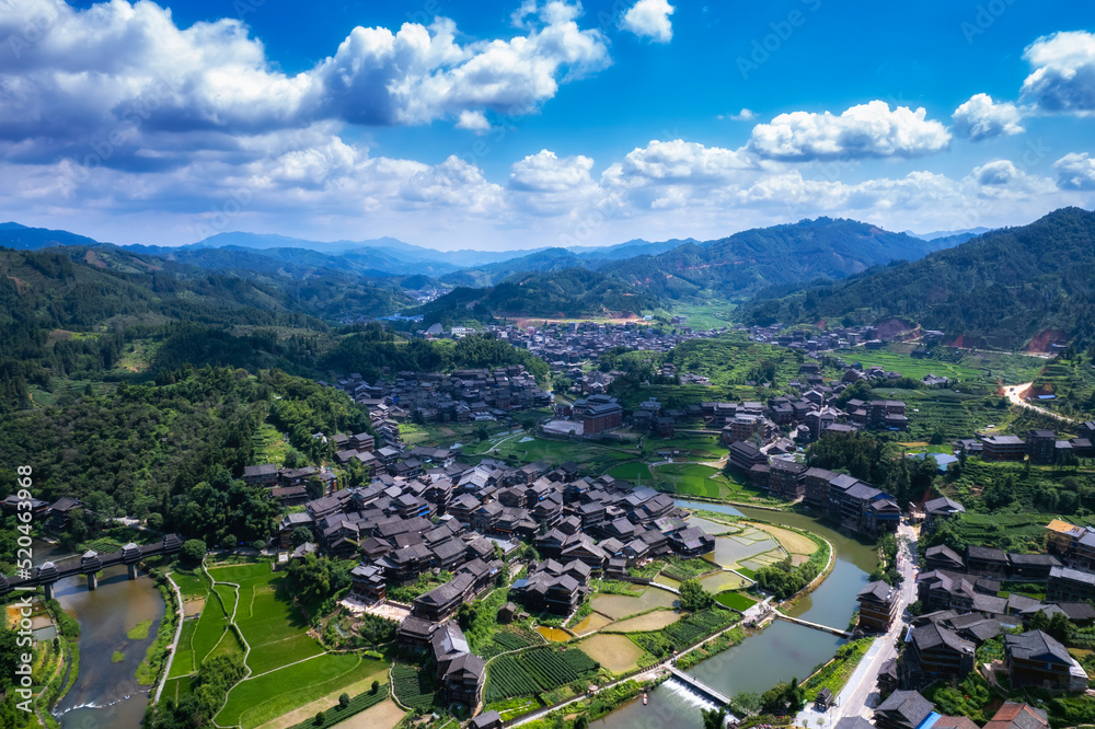 柳州三江城阳八寨田园风光全景航拍