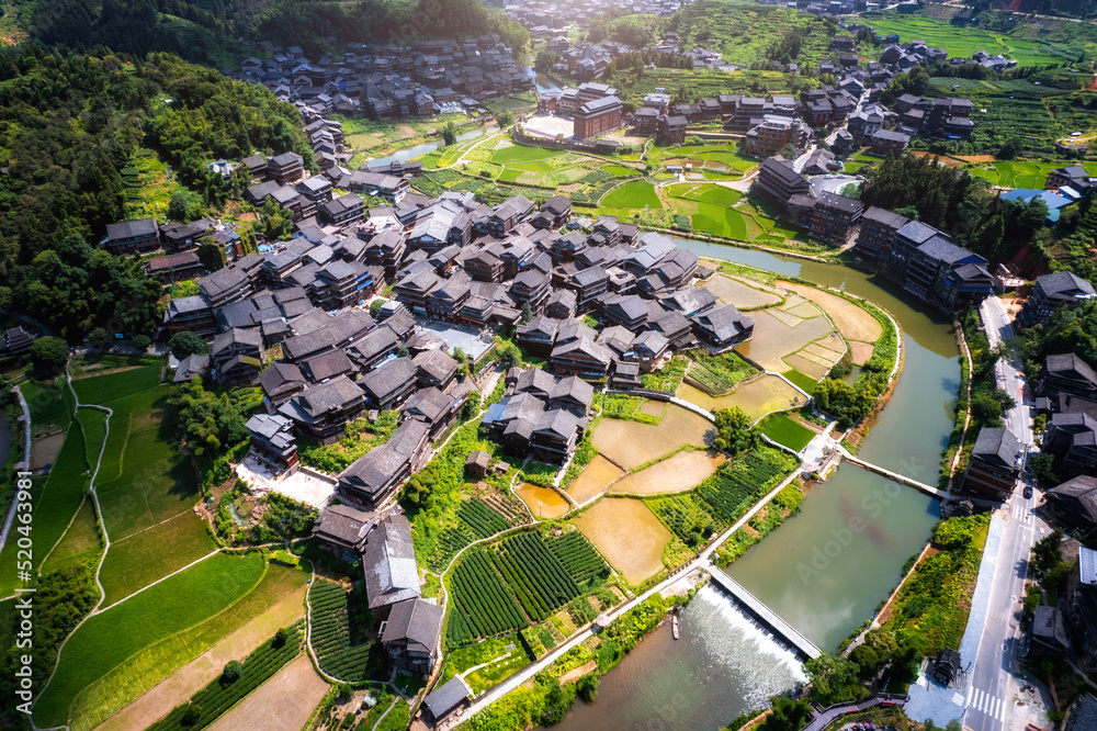 柳州三江城阳八寨田园风光全景航拍