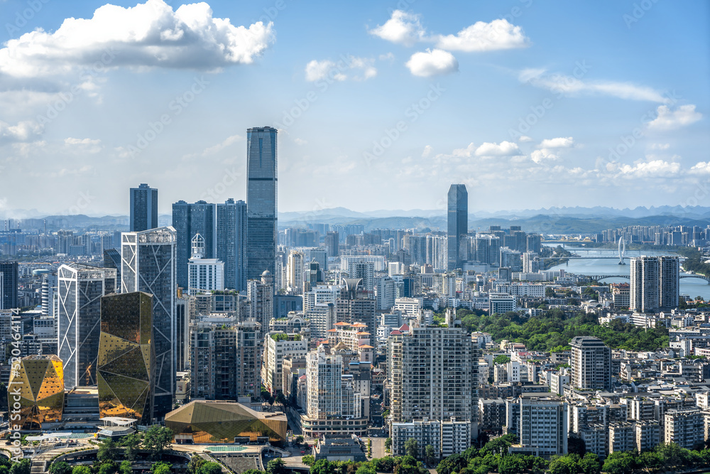 Aerial photography China Liuzhou modern city architecture landscape skyline