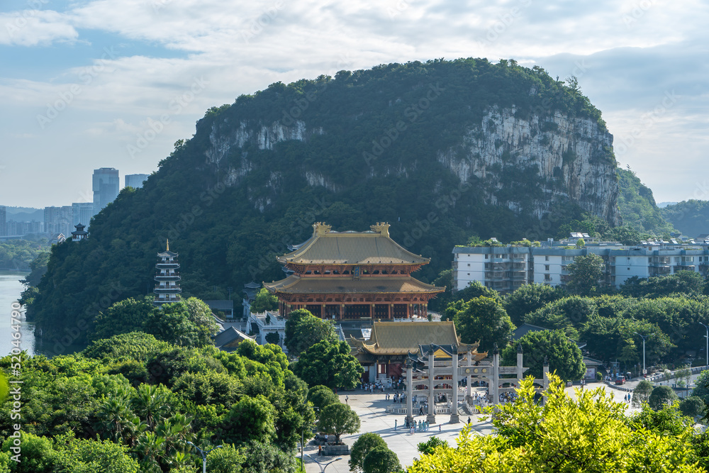 中国柳州文庙城市景观航拍