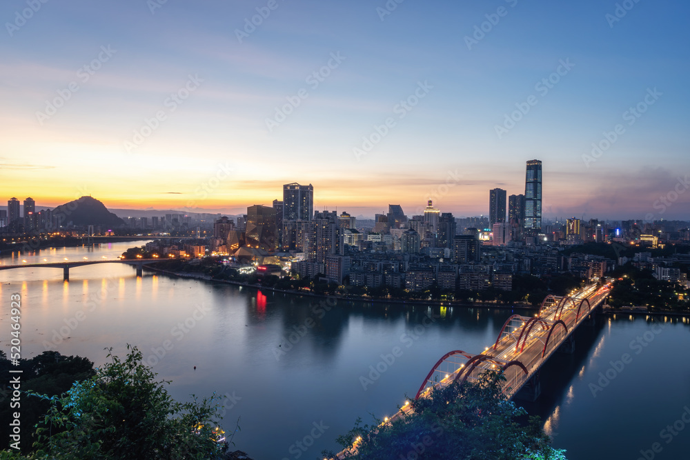 中国柳州城市夜景航拍