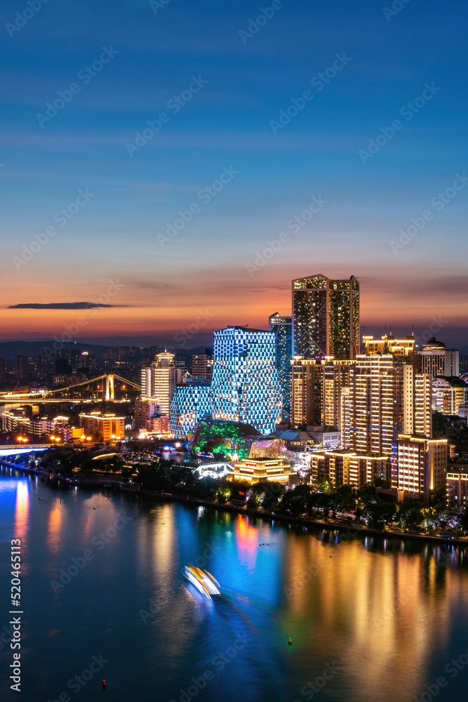 Aerial photography of city night view of Liuzhou, China