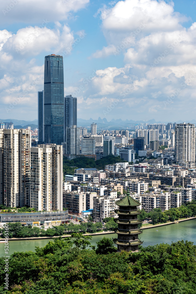 中国柳州城市风光航拍特写