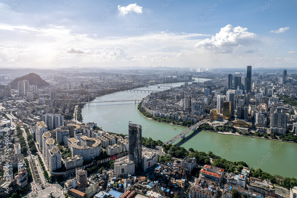 Aerial photography China Liuzhou city architecture skyline