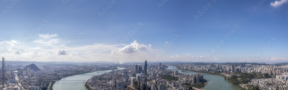 航拍中国柳州城市建筑天际线