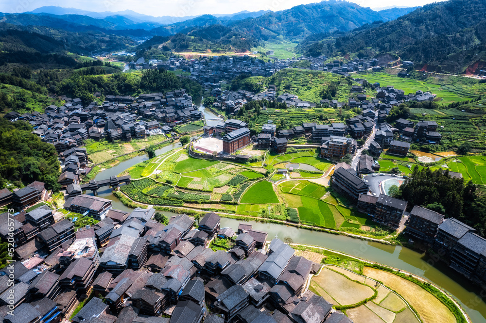 柳州三江城阳八寨田园风光全景航拍