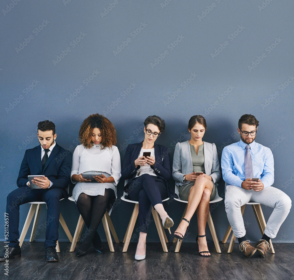 Group of business people at a job interview at a small startup company with copy space. Businesspeop