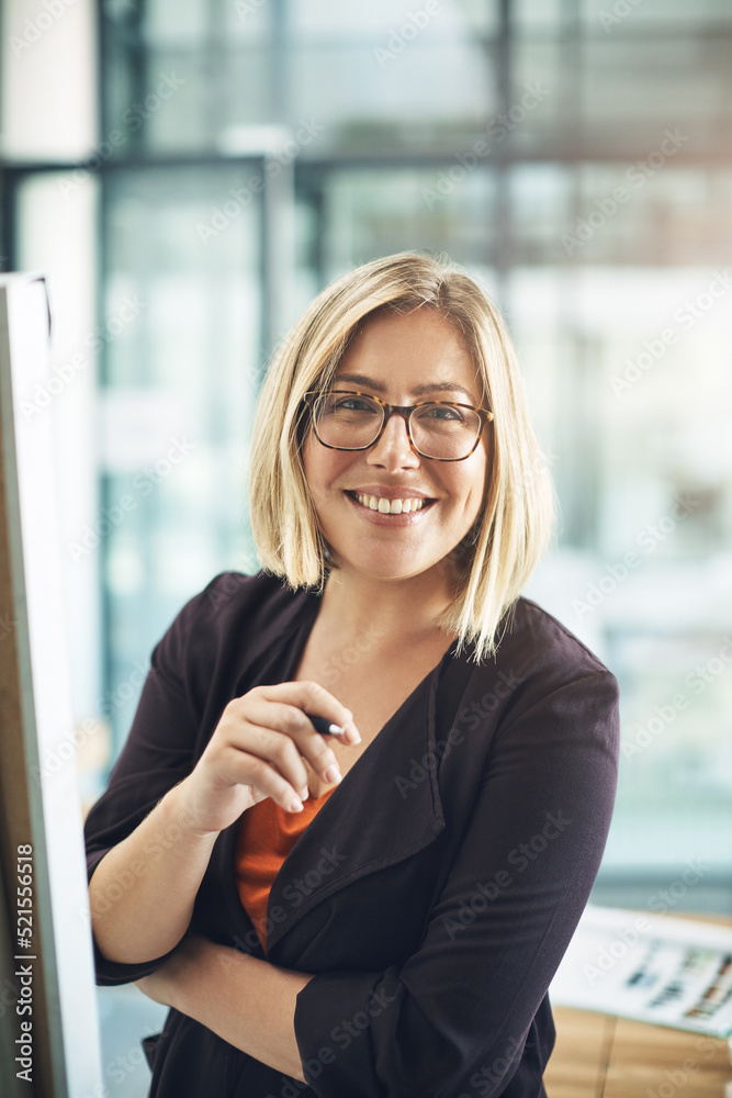 Happy, professional and corporate business woman writing creative ideas, taking notes and brainstorm